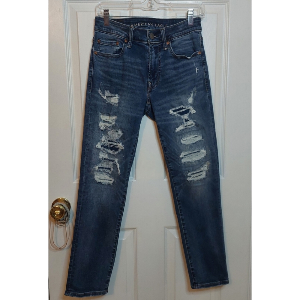 American Eagle Next Level AirFlex Slim Jeans Dark Wash Distressed Size 28x28